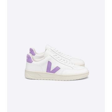 Veja V-12 LEATHER Sneakers Dames White/Purple | BE 677SGL